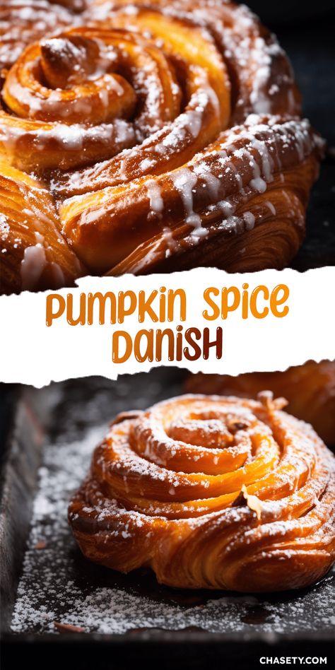 Fall Danish Recipe, Pumpkin Danish Recipe, Autumn Pastries, Pumpkin Danish, Fall Pastry, Pumpkin Breads, Pumpkin Pastry, Pumpkin Brioche, Scandinavian Desserts