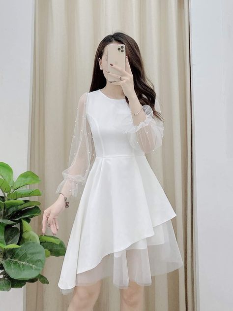 Korean White Dress Outfit, Drees Korean Style Party, Gaun Korea Style, Korean Fashion Dress Party, White Dress Korean, Cute Korean Dresses, Cute White Dress, Pakaian Feminin, Korean Fashion Dress