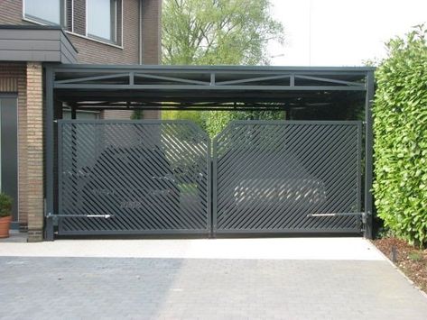 Carport With Gate Fence, Carport Gates Ideas, Carport With Door, Carport With Gate, Carport Door Ideas, Gated Carport, Carport Gate Ideas, Car Port Ideas, Diy Carport Ideas