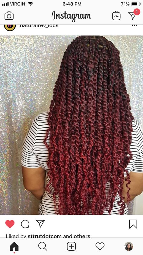 Burgundy Crochet Hairstyles, Burgundy Passion Twists, Burgundy Twists, Twist Braid Tutorial, Goddess Twist, Spring Twist Hair, Crochet Hairstyles, Shaved Side Hairstyles, Passion Twists