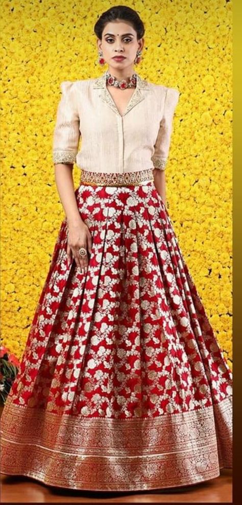 Crop Top Models For Lehenga, Banarasi Lehenga Blouse Design, Lehenga Blouse Design, Long Skirt Top Designs, Long Skirt And Top, Navratri Collection, Half Saree Lehenga, Half Sarees, Kids Blouse Designs