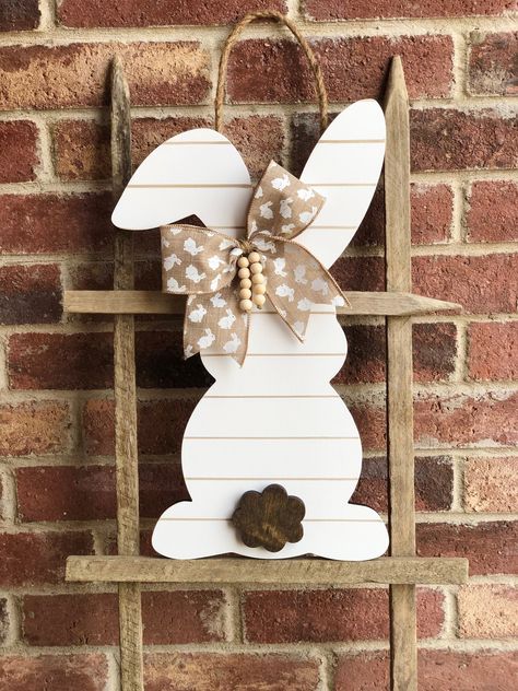 Wood Bunny Door Hanger, Easter Wood Door Hangers, Easter Door Hangers Wooden, Spring Laser Projects, Spring Wooden Door Hangers, Spring Door Hangers Wooden, Wooden Bunny Crafts, Easter Signs Wooden, Easter Wooden Signs