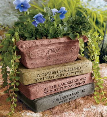 Book Planter, Painted Bricks Crafts, Allotment Ideas, Book Sculptures, Brick Crafts, Planters Outdoor, Upcycling Diy, Garden Whimsy, Stones Diy