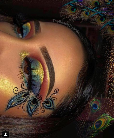 Jungle Eye Makeup, Peacock Makeup Look, Peacock Makeup Ideas, Peacock Makeup, Makeup Is Life, Face Beat, Unique Makeup, Colorful Eye Makeup, Makeup Eye Looks