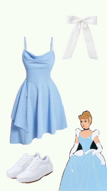 #Disney #princess #FYP Simple Disney Princess Costumes, Cinderella Outfit Ideas, Disney Bound Outfits Princess, Elsa Disneybound, Senior Dress, Movie Character Outfits, Cinderella Dress Costume, Blue Dress Costume, Cinderella Halloween Costume