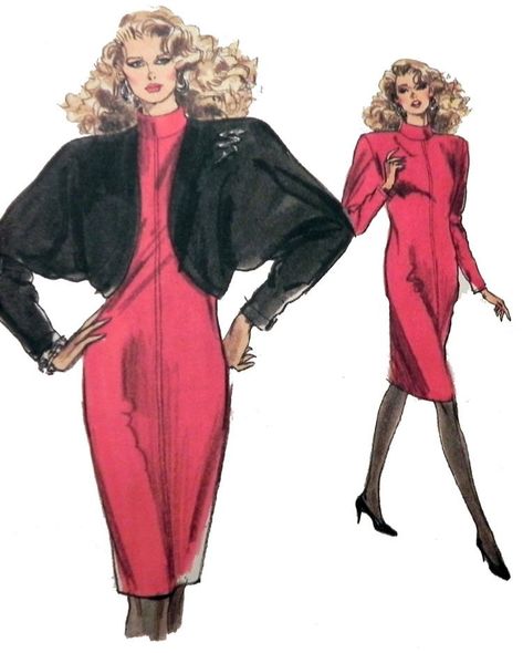 Bolero Jacket Pattern, 80s Things, Fashion Over The Decades, 1980s Outfits, 60s Vintage Fashion, Western Womens Fashion, 1980 Fashion, 1980’s Fashion, Dress And Bolero