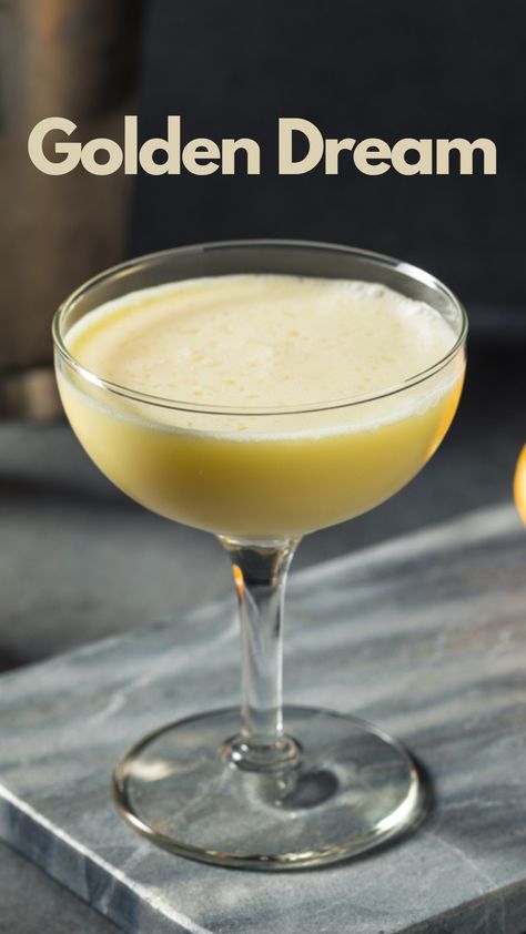 The Golden Dream has simple ingredients and easy-to-follow recipes. Whip up this delicious drink with our step-by-step instructions. #GoldenDream #Cocktail via @mybartender Golden Cocktail, Triple Sec Cocktails, Fruity Alcohol Drinks, Citrus Drinks, Creamy Cocktails, Alcohol Drinks, Flavored Drinks, Dessert Lover, Easy Cocktails