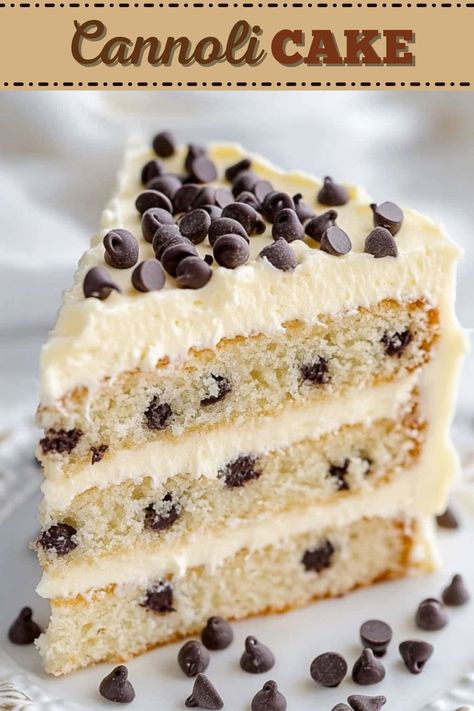 Cannoli Cake - Insanely Good Easy Italian Cake Recipes Simple, Canoli Cake Recipes, Authentic Italian Cake Recipes, Cannoli Filling For Cake, Cannoli Cake Filling, Cannoli Cake Recipe Easy, Italian Thanksgiving Desserts, Italian Cake Recipes, Cannoli Frosting