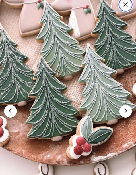 Gingerbread Decorated Sugar Cookies, Ornament Decorated Sugar Cookies, Christmas Tree Cutout Cookies, Buttercream Frosting Christmas Cookies, Red And Green Christmas Cookies, Boho Christmas Cookies, Winter Themed Cookies, Frosted Sugar Cookies Christmas, Christmas Tree Decorated Cookies