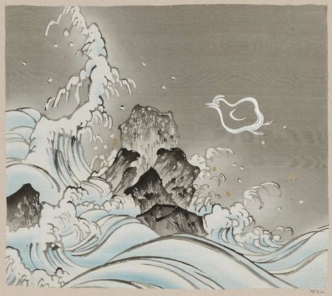 Crashing wave against rocks in gray, blue, and white. Textile sample, Japanese, Bakamatsu to Meiji era, 19th century. Waves Crashing On Rocks Drawing, Rock Tattoo, White Textile, Museum Of Fine Arts Boston, Meiji Era, Japanese Artwork, Waves Crashing, Rock Of Ages, Crashing Waves