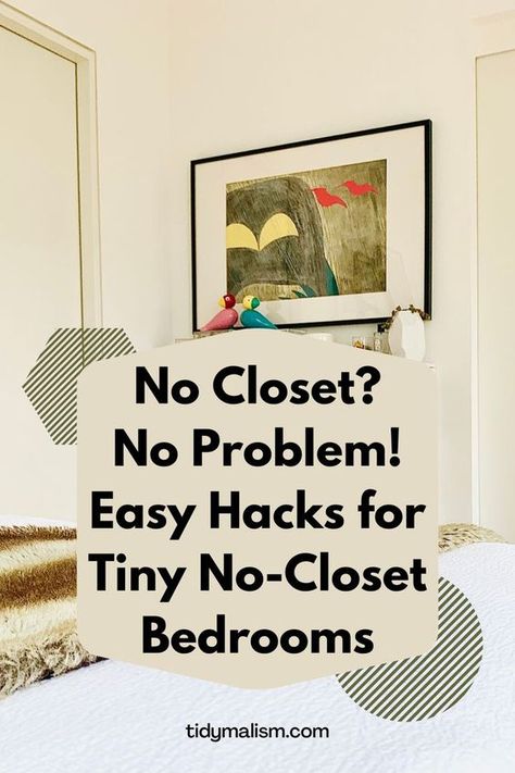 No Closet Bedroom, Small Bedroom Clothing Storage, Bedroom With No Closet, Closet Bedroom Ideas, Small Space Clothing Storage, Bedroom Ideas Bed, Tiny Bedroom Storage, Makeshift Closet, Tiny Closet Organization