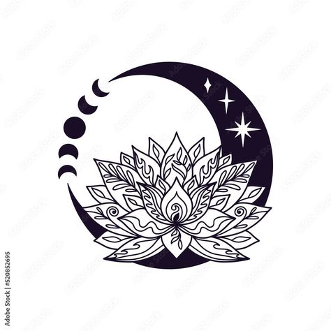 Lotus Artwork, Celestial Tattoo, Celtic Moon, Moon Mandala, Voodoo Spells, Moon Drawing, Lotus Tattoo, Henna Tattoo Designs, Circular Pattern