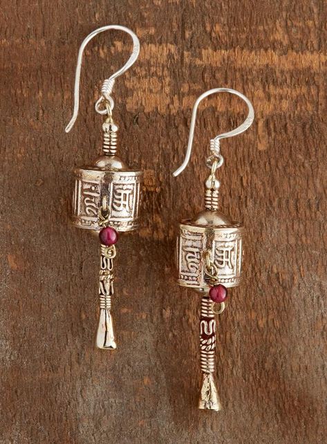 Tibetan Prayer Wheel Earrings | Petalura Tibetan Mantra, Handmade Necklaces, Paper Scroll, Prayer Wheel, Healing Thoughts, Talisman Necklace, Om Mani Padme Hum, Tibetan Buddhist, French Wire