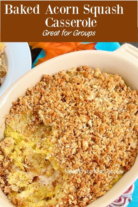 Acorn squash casserole in baking dish. Acorn Squash Casserole, Savory Acorn Squash, Easy Squash Recipes, Bread Crumb Topping, Fall Casserole, Southern Thanksgiving Recipes, Fall Casseroles, Acorn Squash Recipe, Squash Casserole Recipes