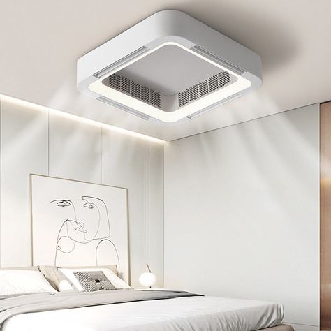 Square LED Stepless Dimming White Nordic Bladeless Ceiling Fans Invisible Fan Light Chandelier with Fan for Bedroom Living Room – Dazuma Chandelier With Fan, Unique Ceiling Fans, Bladeless Ceiling Fan, Traditional Ceiling Fans, Ceiling Fan Bedroom, Chandelier Led, Nordic Lamp, Bladeless Fan, Chandelier Fan