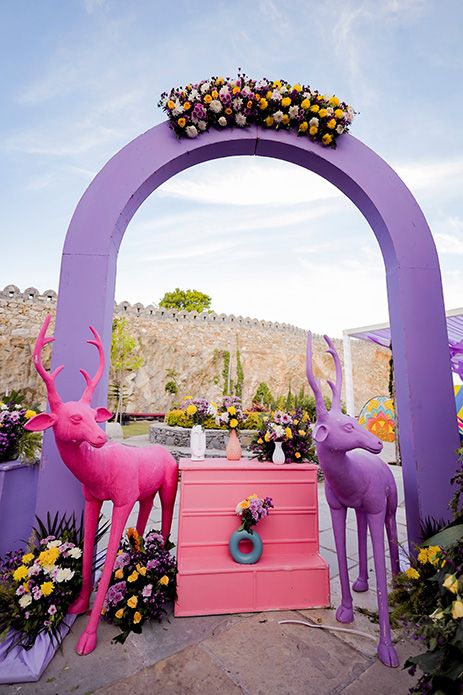 Mahi and Jay, Raajsa Resort Kumbhalgarh, Rajasthan Lavender Arch, Haldi Celebration, Simple Birthday Message, Lavender Theme, Haldi Decor, Event Entrance, Vibrant Decor, March Wedding, Mandap Decor