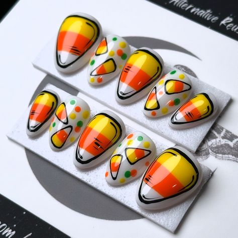 Candy corn: Arguably the most polarizing confectionery 🤣 Love it or hate it, there’s no in-between. It’s the pineapple pizza of Halloween! If you’re team LOVE you’ll have Halloween nailed down with these Candy Corn Press On Nails! If only every manicure came with a sugar rush! 💛🧡🤍 Candy Corn Delights, Apres X-Short Almond 💅🏻 ⁣ .⁣ .⁣ .⁣ .⁣ .⁣ #thisishalloween #naildesigns #spookynails #halloweencountdown #spookyqueen #spookycute #halloweennails2024 #halloween365 #halloweenart #candycorns #spo... Halloween Candy Corn Nails, Halloween Candy Nails, Candy Corn Nail Art, Candy Corn Nails, Pineapple Pizza, Halloween Countdown, Halloween Candy Corn, Halloween Nail Designs, Hard Gel