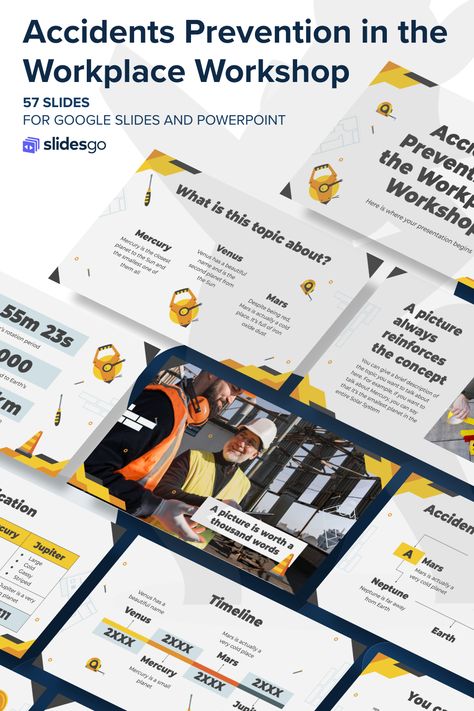 Accidents Prevention in the Workplace Workshop Safety Presentation, Workplace Office, Small Planet, Education Templates, Power Point Template, Workplace Safety, Google Slides Themes, Slide Design, Work Safety