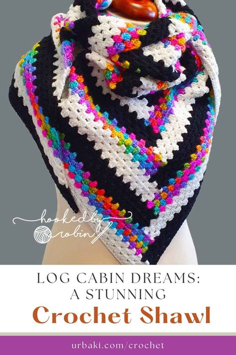 Crochet Granny Triangle Shawl, Crochet Log Cabin, Granny Triangle Shawl, Granny Shawl, Granny Triangle, Modern Shawl, Prayer Shawl Patterns, Caron Cakes, Knitting Machine Patterns