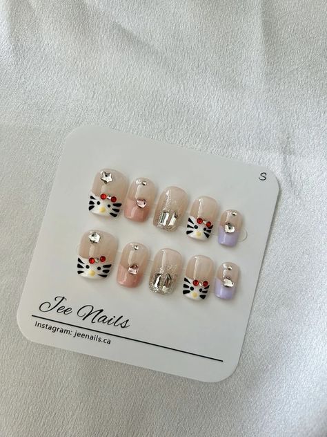 Hello Kitty Press on Nails/ Cute Nails/ Japanese Nails/ Faux Acrylic Nails/ Y2k Nails/ Gift for Her - Etsy Acrylic Nails Y2k, Nails Hello Kitty, Nails Japanese, Nails Y2k, Nails Cute, Y2k Nails, Japanese Nails, Press On Nails, Cute Nails