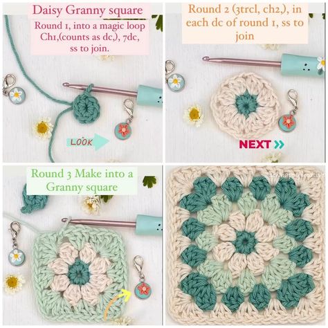 SewHappyCreative (@sewhappycreativ) posted on Instagram: “Find the pattern on my blog page 🌸🌸🌸 #sewhappycreative #sewhappycreativ #crochet #crochetersofinstagram #crochetgirlgang #grannysquare…” • Oct 18, 2021 at 4:52pm UTC Crochet Flower Granny Square Pattern, Granny Square Crochet Patterns Free, Knitting For Beginners Patterns, Crochet Design Pattern, Crochet Square Patterns, Granny Squares Pattern, Granny Square Crochet Pattern, Daisy Pattern, Crochet Square