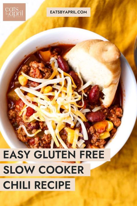 Easy Gluten Free Slow Cooker Chili is an easy meal, packed with healthy carbs and filling protein from beans, beef and loads of veggies. Cozy in a bowl! Taco Chili Recipe, Slow Cooker Taco, What The Fork, Healthy Recipes Easy, Taco Chili, Slow Cooker Chili Recipe, Gluten Free Chili, Slow Cooker Tacos, Healthy Carbs