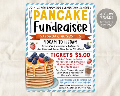 Pancake Fundraiser Ideas, Breakfast Fundraiser Ideas, Food Fundraiser Ideas, Pancake Breakfast Fundraiser, Fccla Ideas, Hope Squad, Breakfast Event, Brunch Event, Country Family