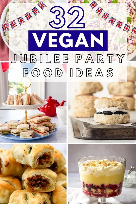 Make sure vegan guests have loads of vegan party food at your jubilee street party! Vegan Party Food Ideas, Vegan Trifle, Vegan Pizza Rolls, Sandwiches Afternoon Tea, Vegan Party Snacks, Vegan Sausage Rolls, Party Food Recipes, Jubilee Party, Vegan Lunch Box