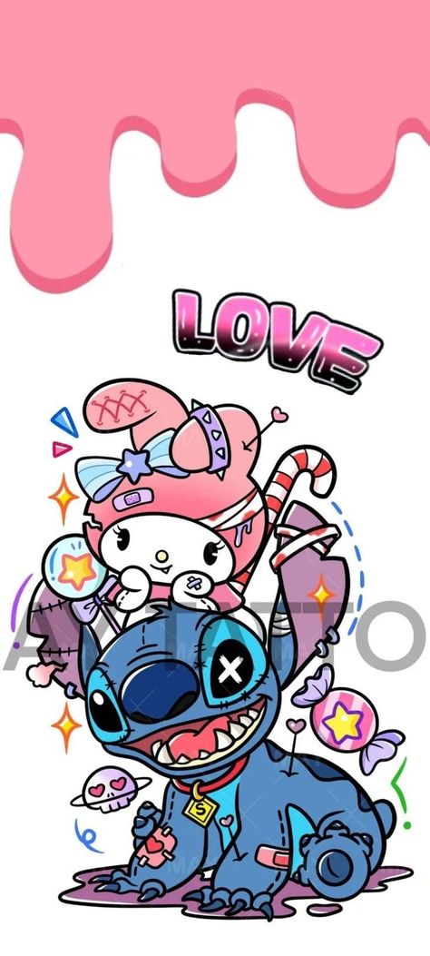 Stitch And Hello Kitty, Wallpaper Lilo And Stitch, Hello Kitty And Stitch, Kitty Christmas Wallpaper, Hello Kitty Christmas Wallpaper, Movie Character Drawings, Pink Christmas Iphone Wallpaper, Cute Disney Tattoos, Joy Hello