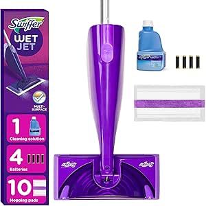 Swiffer WetJet Hardwood and Floor Spray Mop, All-in-One Mopping Cleaner Starter Kit, includes: 1 WetJet, 10 Pads, 1 Cleaning Solution & 4 Batteries Swiffer Wet Jet, Spray Mop, Mop Pads, Household Cleaning Supplies, House Cleaning Tips, Cleaning Kit, Laminate Flooring, Cleaning Solutions, Floor Cleaner