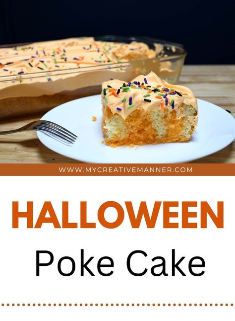 Poke Cake Recipes Jello, Jello Poke Cake Recipe, Jello Poke Cake, Poke Cake Jello, Cake Sizes And Servings, Halloween Jello, Layered Jello, Poke Cake Recipe, Orange Jello