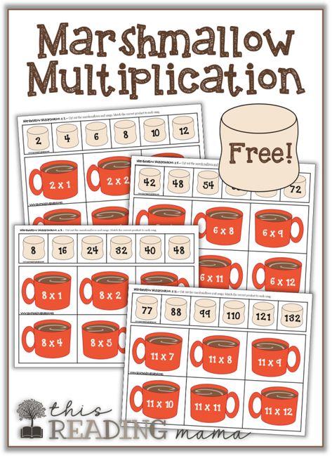 Marshmallow Multiplication Matching - This Reading Mama Math Multiplication Activities, Valentines Multiplication, Marshmallow Activities, Multiplication Games Free, Multiplication Printables, Multiplication Cards, Bible Homeschool, Learning Multiplication, Multiplication Activities