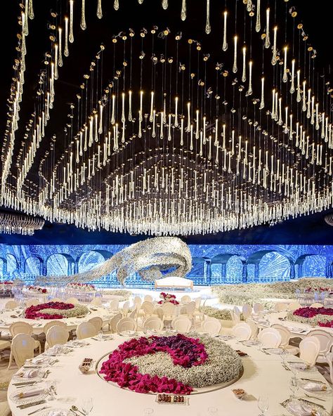 Lebanese Wedding Decoration, Lebanese Wedding, Gold Bridesmaid Dresses, Ceiling Installation, Backdrop Design, Big Money, Banquet Hall, Udaipur, Stage Design