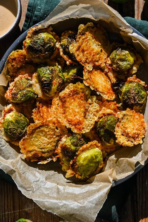 Parmesan Crusted Brussels Sprouts - Crowded Kitchen Crispy Parmesan Crusted Brussel Sprouts, Crispy Brussel Sprouts Appetizer, Crispy Parmesan Brussel Sprouts, Parmesan Crusted Brussel Sprouts, Brussel Sprouts Appetizer, Brown Sugar Honey Glaze, Brussel Sprouts Recipes Easy, Shaved Brussel Sprouts, Crispy Brussel Sprouts