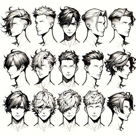 Hair Styles Male Reference, Hair Up Drawing Reference Male, Male Haircuts Drawing Reference, Male Hairstyles Art Reference, Short Hairstyles For Men Drawing, Make Hair Drawing Reference, Hair Styles References Drawing Male, Make Hairstyles Drawing, How To Draw Men’s Hair