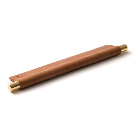 Leather Recessed Pulls | Saddle Tan | Matching Edge | Exposed Brass Core | from Chair Rail Moulding, Millwork Details, Terrace Furniture, Joinery Details, Grain Texture, Natural Edge, Furniture Handles, Appliance Pull, Furniture Details