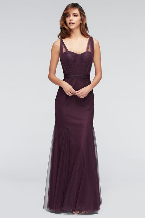 @watterswtoo Bridesmaids Dress 1307 in Eggplant.                                                                                                                                                                                 More Bridesmaid Dresses Eggplant Color, Plum Tulle Dress, Eggplant Colored Dress, Dark Purple Bridesmaid Dresses Long, Pinterest Bridesmaid Dresses, Plum Purple Dress, Eggplant Bridesmaid Dresses, Everyday Makeup Looks, Eggplant Dress