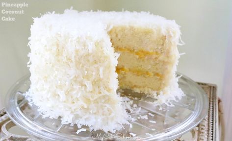 Cream Coconut Cake, Sour Cream Coconut Cake, Pineapple Coconut Cake, Pineapple Pound Cake, Coconut Pineapple Cake, My Cake School, Coconut Cakes, Coconut Cream Cheese Frosting, Pina Colada Cake