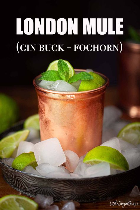 A London mule is a spin on the popular Moscow mule cocktail. Here the partnership of gin and ginger beer marries with zesty lime juice to create an easy-to-make, bubbly, citrussy and fiery drink alternatively known as a gin buck or foghorn cocktail. London Mule Recipe, Gin Ginger Beer Cocktail, Gin Buck, Ginger Beer Drinks, Ginger Beer Cocktail, Craft Beer Recipes, Champagne Recipes Cocktails, Mule Cocktail, Spicy Drinks