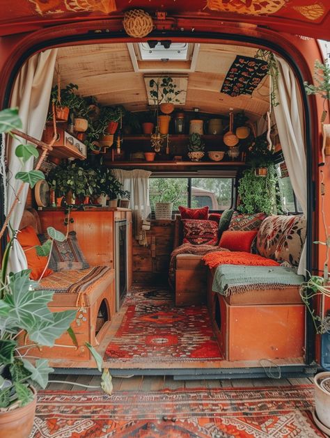 53 Boho Design Ideas for Perfect Camper Renovation – TastyInteriors Boho Campers Bohemian Style, Travelling Van, Boho Camping, Van Inspiration, Vintage Vw Camper, Boho Camper, Conversion Vans, Treehouse Masters, Tiny Living Space