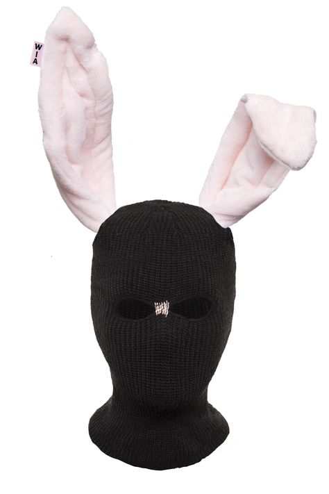 Rabbit Balaclava, Black Balaclava, Eye Parts, Big Bunny, Pink Stitch, Pink Felt, Pink Rabbit, Felt Fabric, Ribbed Knit