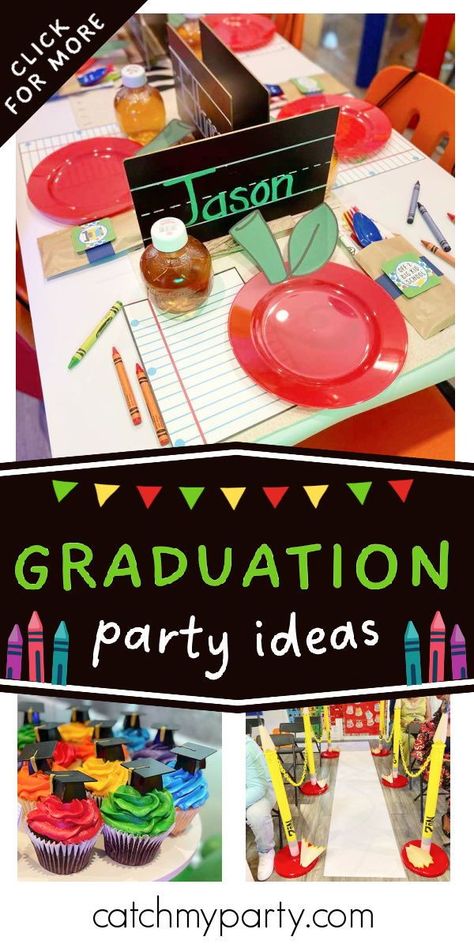 K5 Graduation Party Ideas, Kindergarten Graduation Party Ideas Decoration, Kindergarten Graduation Table Ideas, Pre-k Graduation Party, Kindergarten Graduation Party Decor, Preschool Graduation Party Food, Kindergarten Graduation Food Ideas, Prek Graduation Party Ideas, Kindergarten Party Food