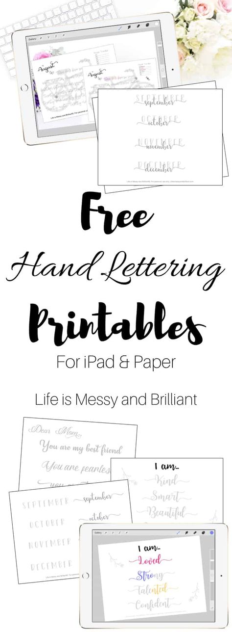 Months, Days of week, I am... hand lettering printables Free Hand Lettering Templates, Font Practice Sheets, Lettering Templates Free Printables, Procreate Templates Free, Ipad Handwriting Practice, Hand Lettering Templates, Lettering Templates, Practice Lettering, Procreate Practice