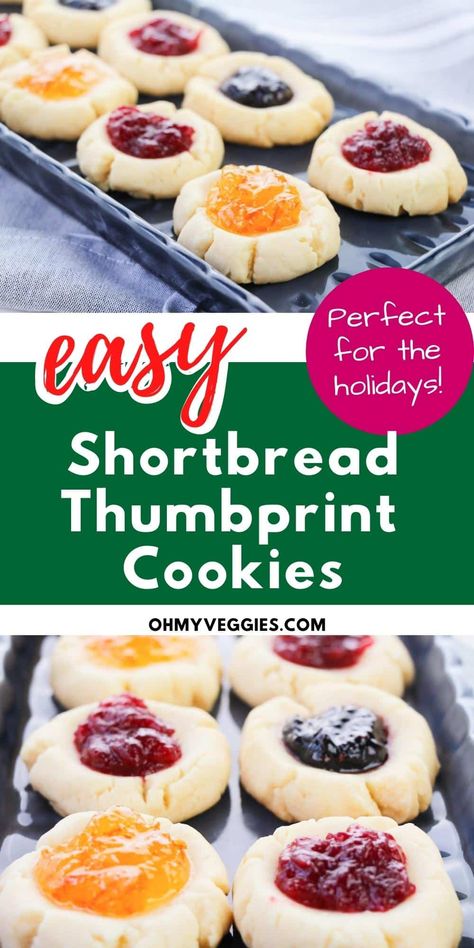 You only need 5 ingredients to whip up a batch of these classic Shortbread Thumbprint Cookies for your next holiday party! Short Bread Thumbprint Cookies, Best Thumbprint Cookie Recipe, Thumbprint Shortbread Cookies, Cake Mix Thumbprint Cookies, Shortbread Jam Cookies, Shortbread Thumbprint Cookies Recipe, Shortbread Cookies With Jam, Brownie Recipies, Shortbread Thumbprint Cookies