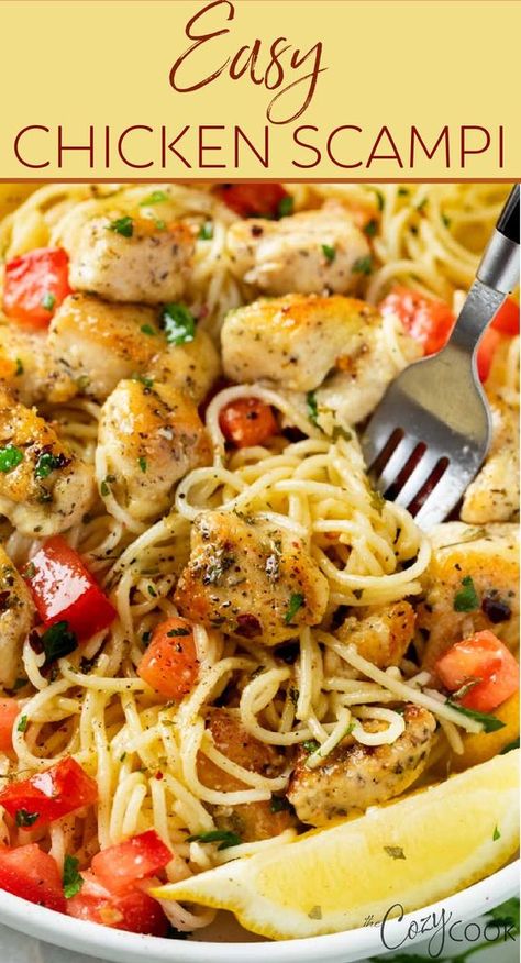 Easy Chicken Scampi Recipe, Easy Chicken Scampi, Chicken Scampi Recipe, Butter Sauce For Pasta, Chicken Scampi, Chicken Flatbread, Chicken Thighs Recipes, Recipes Oven, Scampi Recipe