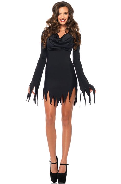 Start with this simple Gothic Mistress Costume for adults as a basis for your next horrific costume! You can easily turn this dress into an evil pirate, vampire, witch, sorceress, or any other type of gothic being. Because it's so basic, you may even... Tattered Dress, Black Dress Halloween Costume, Top Halloween Costumes, Black Halloween Dress, Witch Dress, Plain Dress, Cowl Neck Dress, Dress Halloween Costume, Usa Dresses