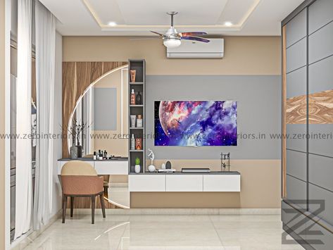 Tv Unit Design With Dressing Table, Tv Cabinet With Dressing Table, Tv Unit With Dressing Table, Tv Unit With Dressing, Dresser Designs, Mirror Tv Unit, Small Tv Unit, Small Room Interior, Dressing Unit