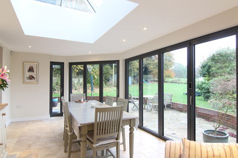 Bifolding Doors, Tilt & Turn Windows & Roof Lantern in Chawton, Alton, Hampshire Roof Lanterns, Kitchen Orangery, Bifolding Doors, Orangery Extension, Bungalow Extensions, Diner Ideas, Flat Roof Extension, Kitchen Diner Extension, Garden Room Extensions