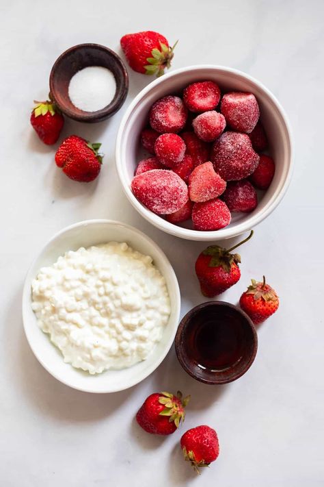 Strawberry Cottage Cheese Ice Cream (High Protein & Delicious) Strawberry Cottage Cheese Ice Cream, Strawberry Cottage Cheese, Cottage Cheese Ice Cream, Strawberry Cottage, Cheese Ice Cream, Healthy Ice Cream Recipes, High Protein Desserts, Low Calorie Dessert, Protein Ice Cream