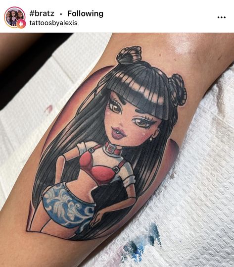 Bratz Doll Tattoo, Bratz Tattoo Design, Bratz Tattoo, Betty Boop Tattoos, Medium Tattoos, Comic Tattoo, Doll Tattoo, Disney Tattoo, Spooky Tattoos